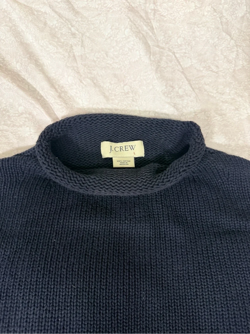 Vintage J.Crew 100% Cotton Rollneck Sweater Navy Blue Chunky Knit Size Large Men